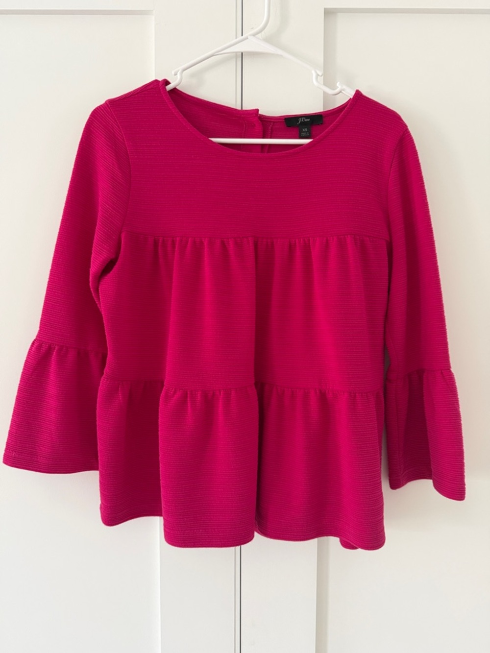 J. Crew Women's Bright Fuchsia Tiered Bell Sleeve Blouse